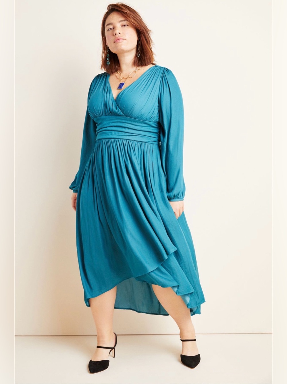 Anthropologie Gwendolyn Maxi Dress Teal Blue Flowy Boho Chic Grecian Goddess 18W